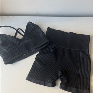 Black Ribbed Bike Shorts for Women - High Waist